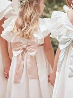 Angel & Rocket White/Green Taffeta Ruffle Bow Sylvie Dress