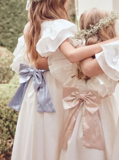 Angel & Rocket White/Green Taffeta Ruffle Bow Sylvie Dress