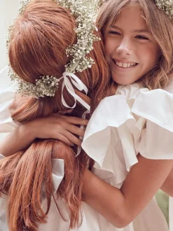Angel & Rocket White/Green Taffeta Ruffle Bow Sylvie Dress