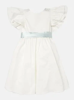 Angel & Rocket White/Green Taffeta Ruffle Bow Sylvie Dress