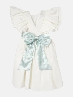 Angel & Rocket White/Green Taffeta Ruffle Bow Sylvie Dress