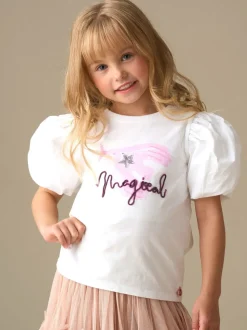 Angel & Rocket White Heidi Puff Sleeve Embellished Top