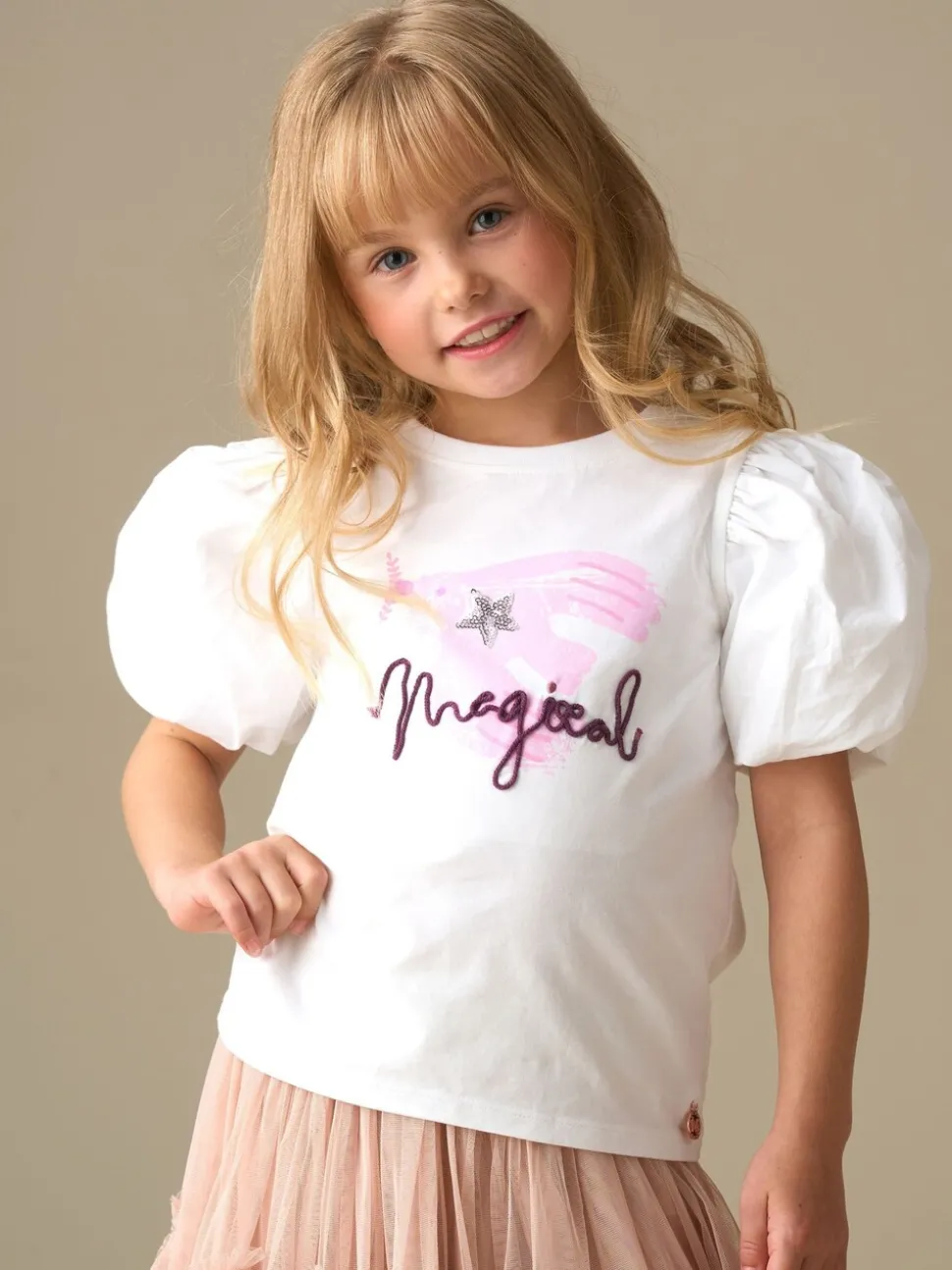 Angel & Rocket White Heidi Puff Sleeve Embellished Top