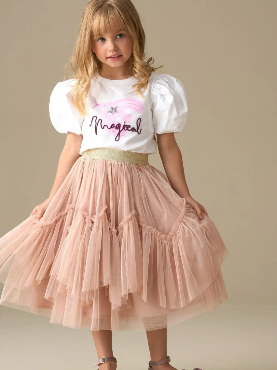 Angel & Rocket White Heidi Puff Sleeve Embellished Top