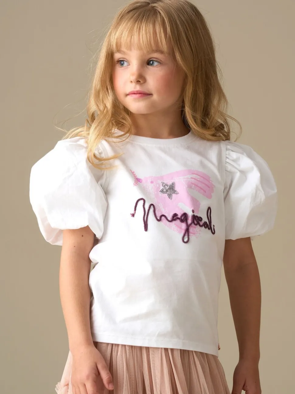 Angel & Rocket White Heidi Puff Sleeve Embellished Top