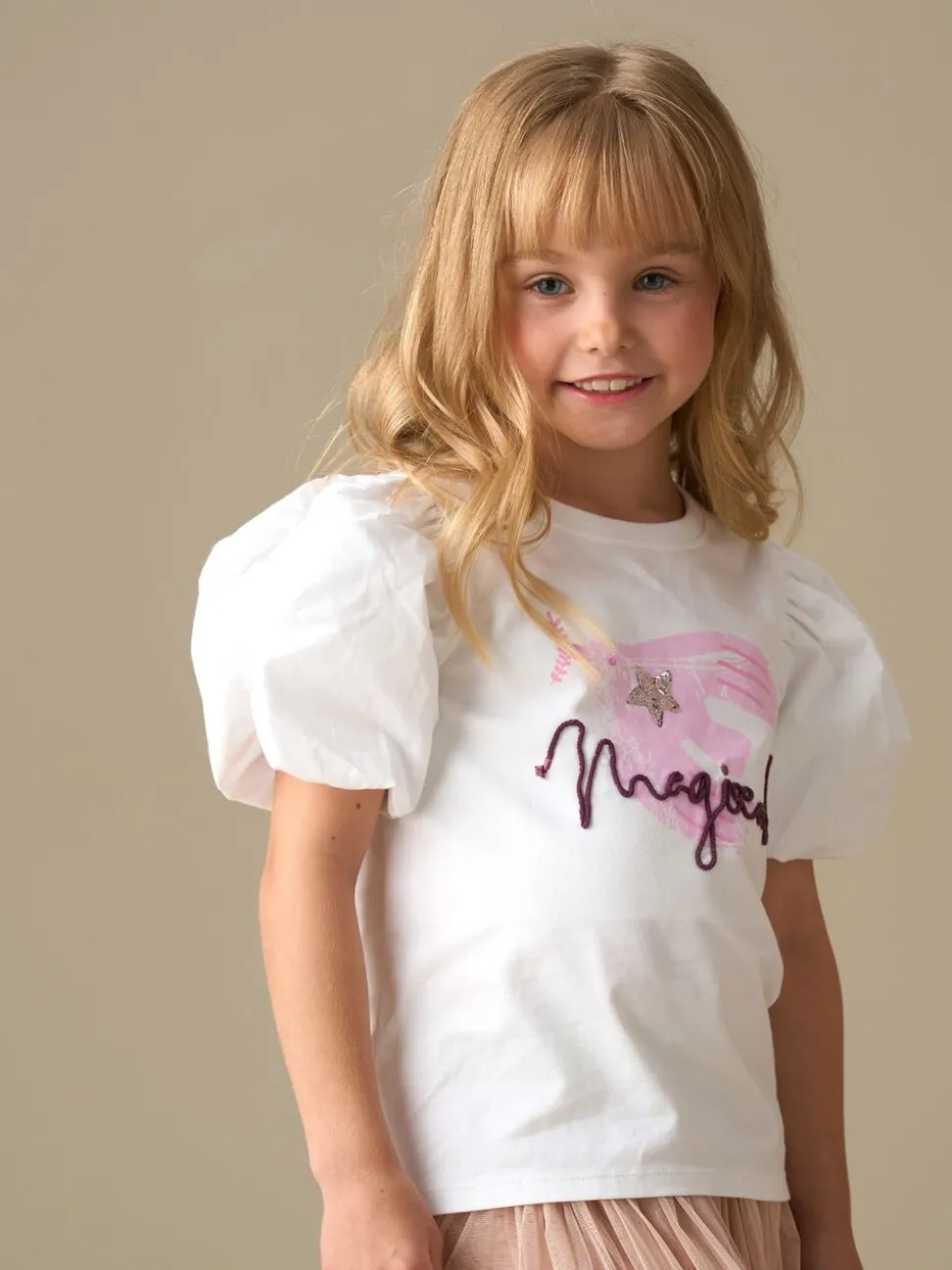 Angel & Rocket White Heidi Puff Sleeve Embellished Top