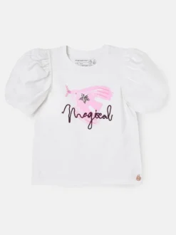 Angel & Rocket White Heidi Puff Sleeve Embellished Top