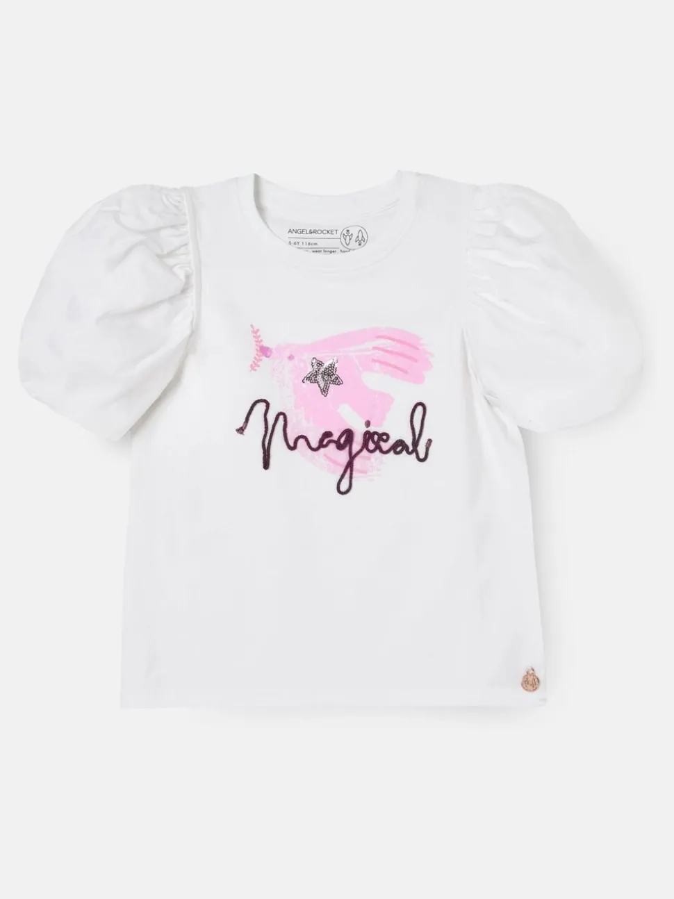 Angel & Rocket White Heidi Puff Sleeve Embellished Top