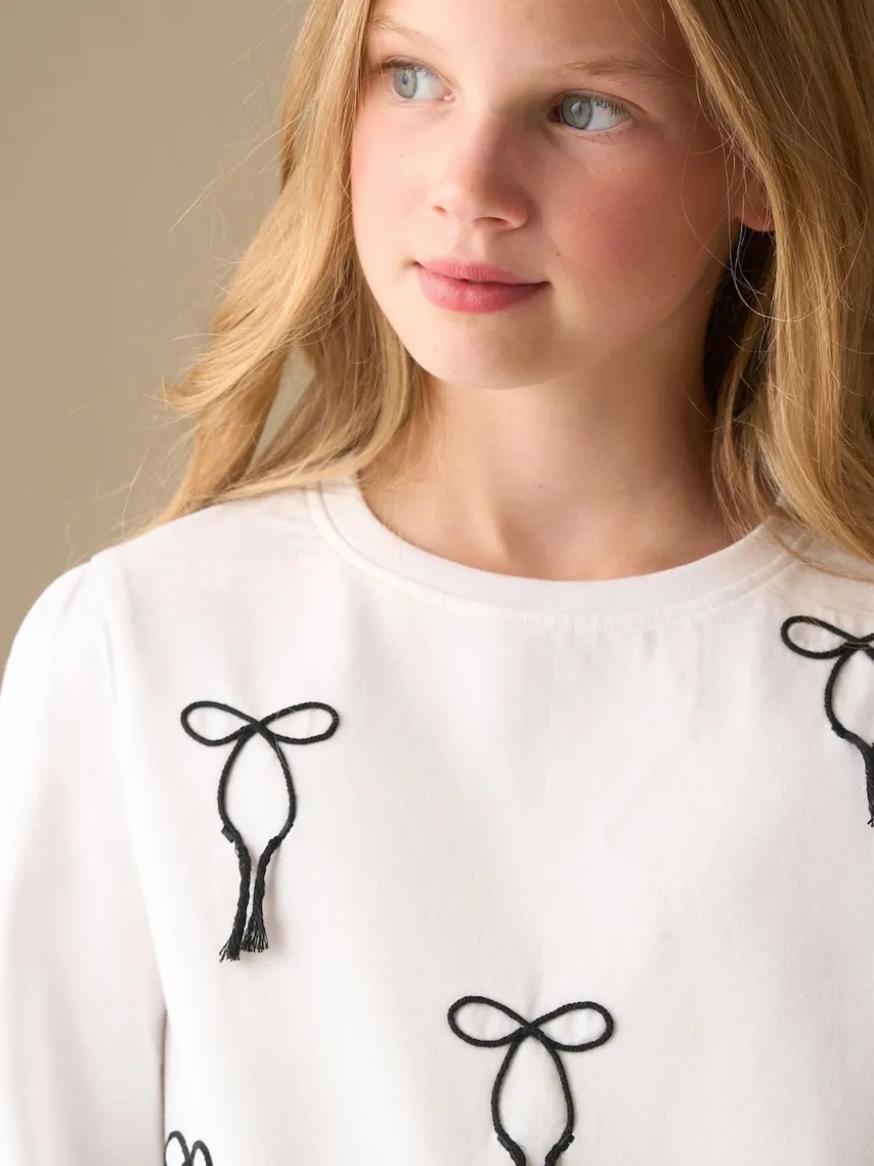 Angel & Rocket White Imogen Embroidered Bow Long Sleeve Top
