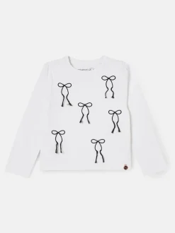 Angel & Rocket White Imogen Embroidered Bow Long Sleeve Top