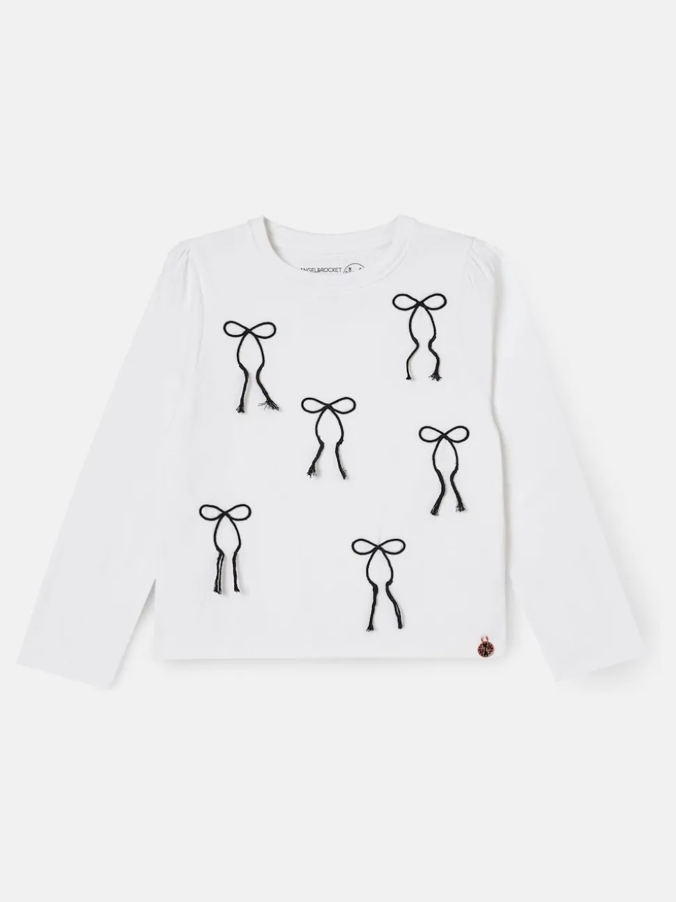 Angel & Rocket White Imogen Embroidered Bow Long Sleeve Top
