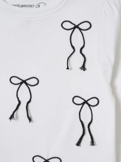 Angel & Rocket White Imogen Embroidered Bow Long Sleeve Top