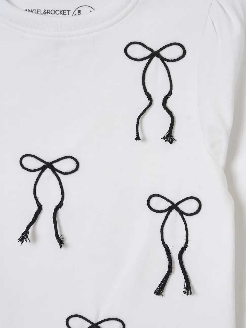 Angel & Rocket White Imogen Embroidered Bow Long Sleeve Top