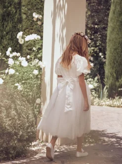 Angel & Rocket White/Ivory Celine Taffeta Tulle Bow Dress