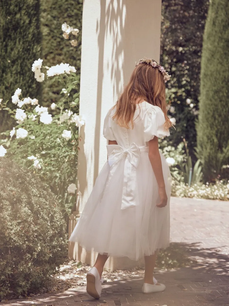 Angel & Rocket White/Ivory Celine Taffeta Tulle Bow Dress