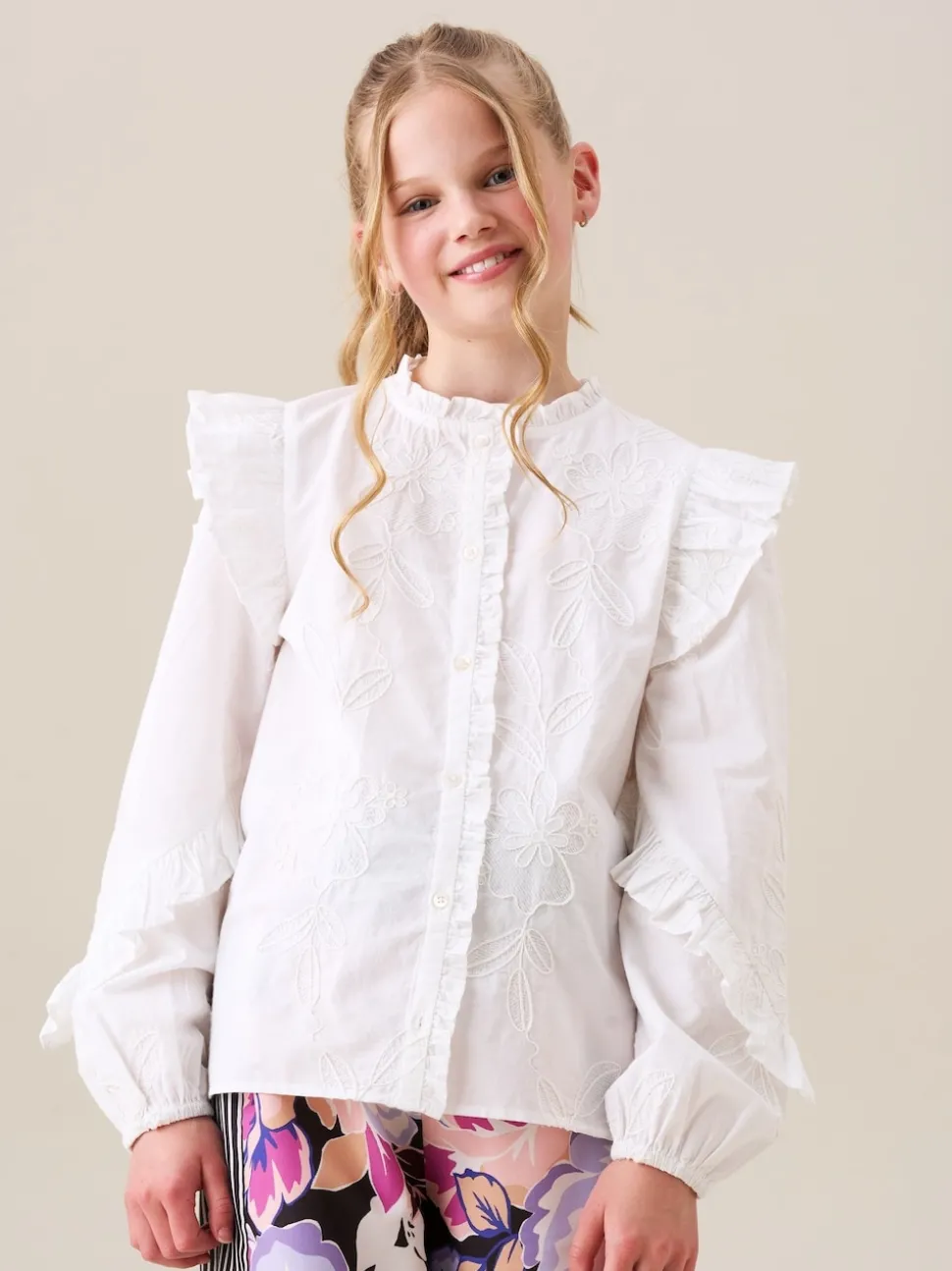 Angel & Rocket White Lacey Embroidered Frill Sleeve Blouse