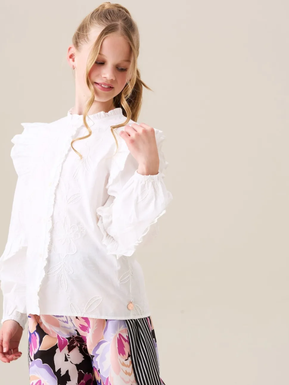 Angel & Rocket White Lacey Embroidered Frill Sleeve Blouse
