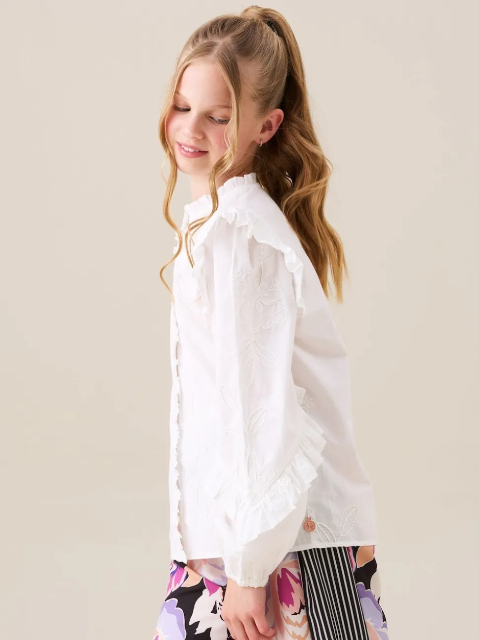 Angel & Rocket White Lacey Embroidered Frill Sleeve Blouse