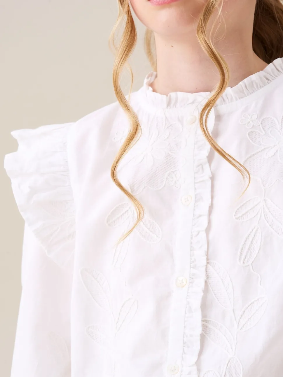 Angel & Rocket White Lacey Embroidered Frill Sleeve Blouse