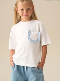 Angel & Rocket White Lacey Frill Pocket Oversized T-Shirt
