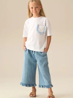 Angel & Rocket White Lacey Frill Pocket Oversized T-Shirt