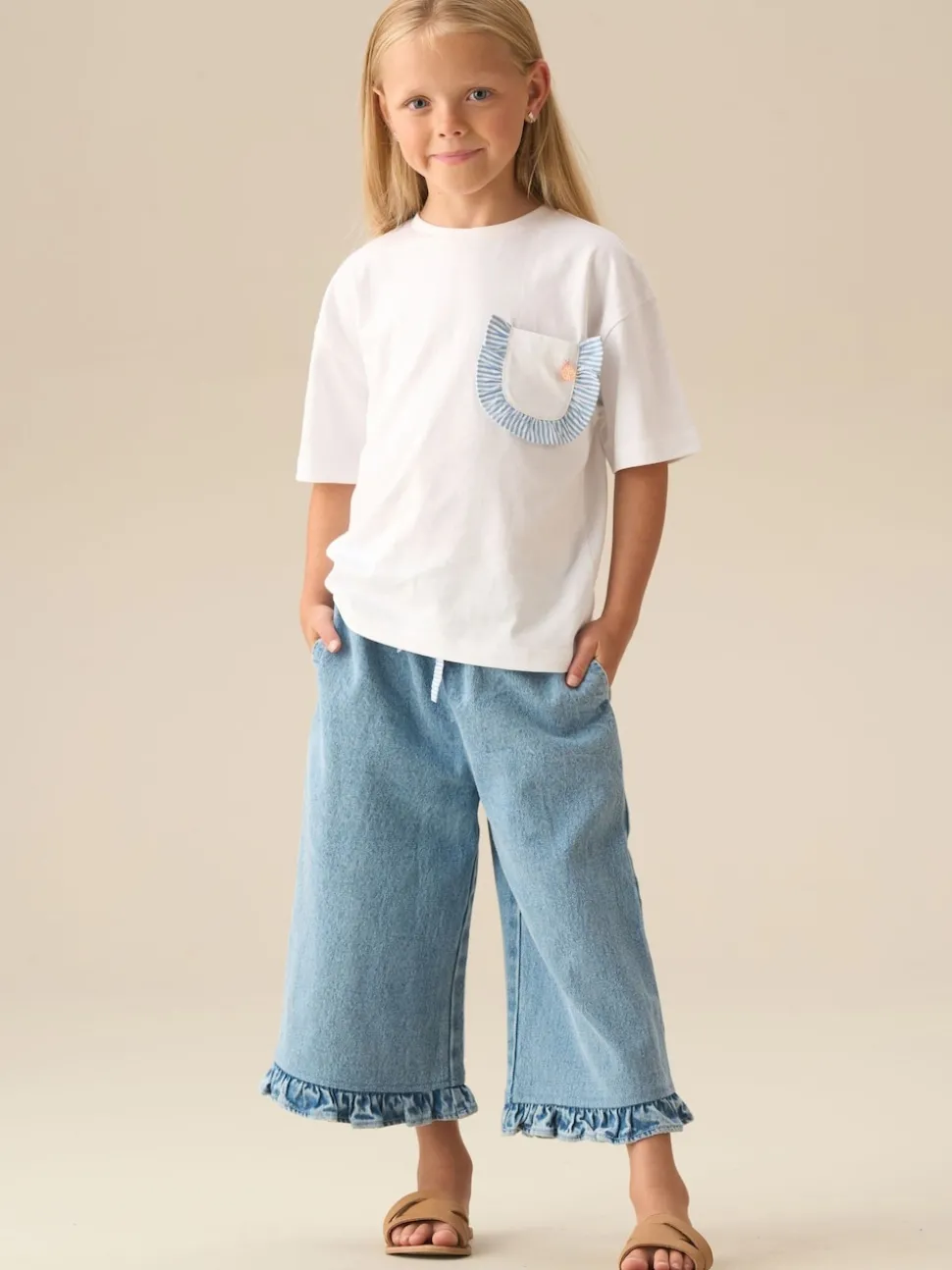 Angel & Rocket White Lacey Frill Pocket Oversized T-Shirt