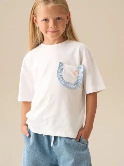 Angel & Rocket White Lacey Frill Pocket Oversized T-Shirt