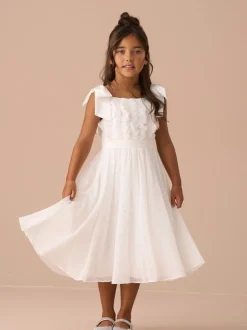 Angel & Rocket White Lara Bow Shoulder Georgette Dress