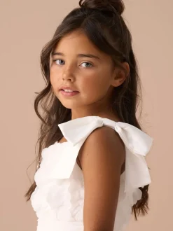 Angel & Rocket White Lara Bow Shoulder Georgette Dress