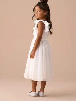 Angel & Rocket White Lara Bow Shoulder Georgette Dress