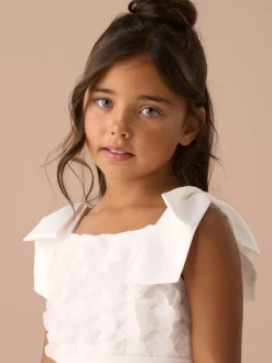 Angel & Rocket White Lara Bow Shoulder Georgette Dress