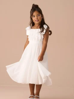 Angel & Rocket White Lara Bow Shoulder Georgette Dress