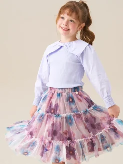 Angel & Rocket White Mae Floral Print Mesh Skirt