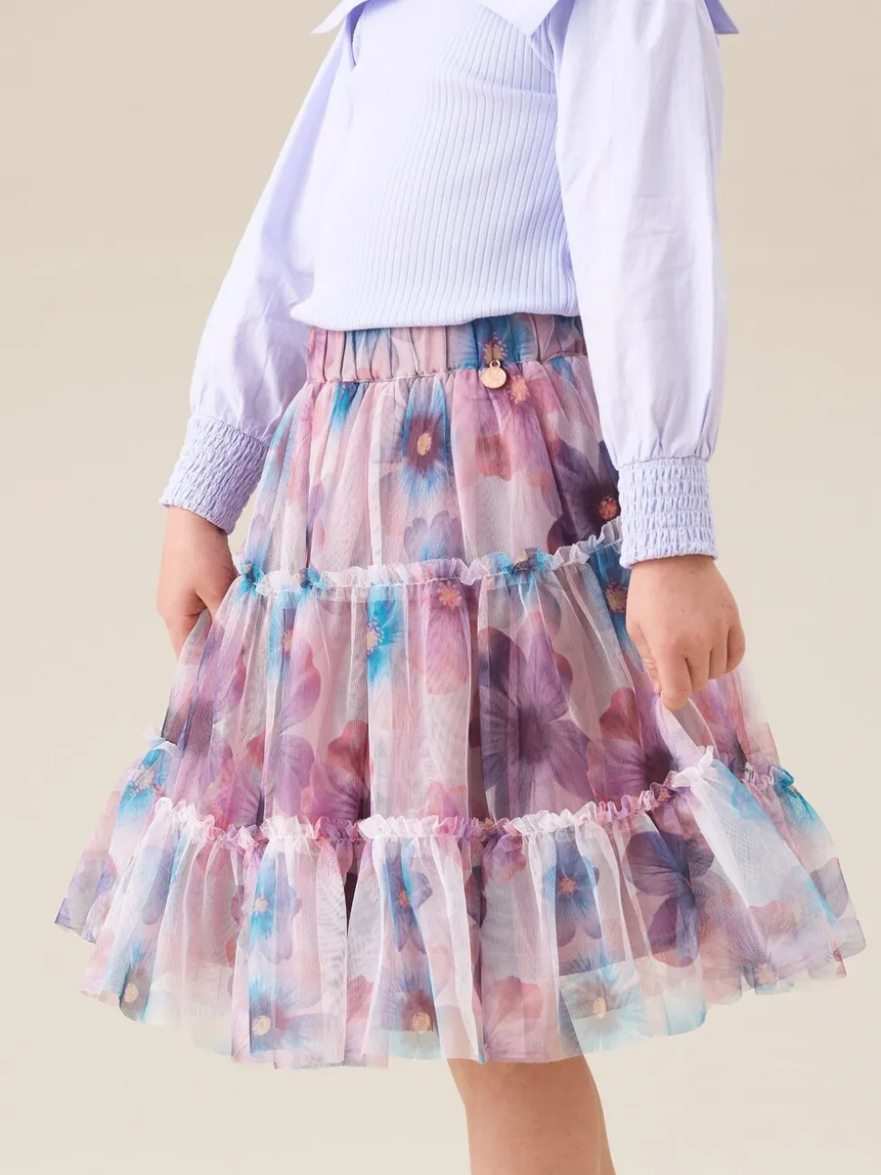 Angel & Rocket White Mae Floral Print Mesh Skirt