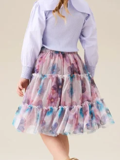 Angel & Rocket White Mae Floral Print Mesh Skirt