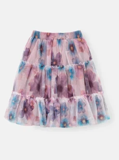 Angel & Rocket White Mae Floral Print Mesh Skirt