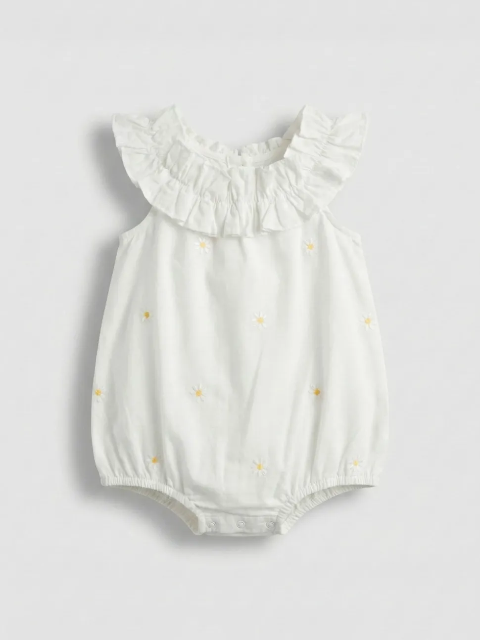 Angel & Rocket White Mila Daisy Embroidered Frill Rompersuits