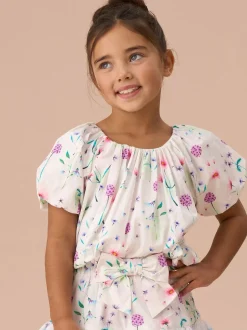 Angel & Rocket White Perla Puff Ball 100% Cotton Blouse
