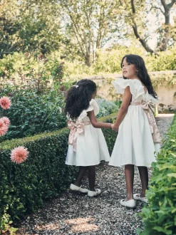 Angel & Rocket White/Pink Taffeta Ruffle Bow Sylvie Dress