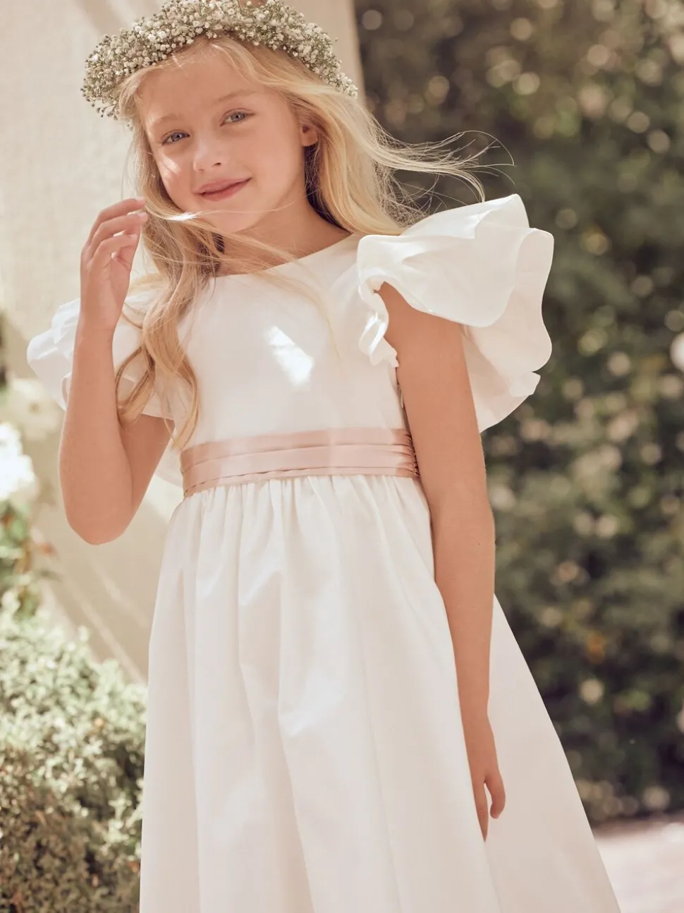 Angel & Rocket White/Pink Taffeta Ruffle Bow Sylvie Dress