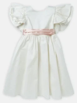Angel & Rocket White/Pink Taffeta Ruffle Bow Sylvie Dress