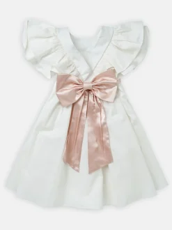 Angel & Rocket White/Pink Taffeta Ruffle Bow Sylvie Dress