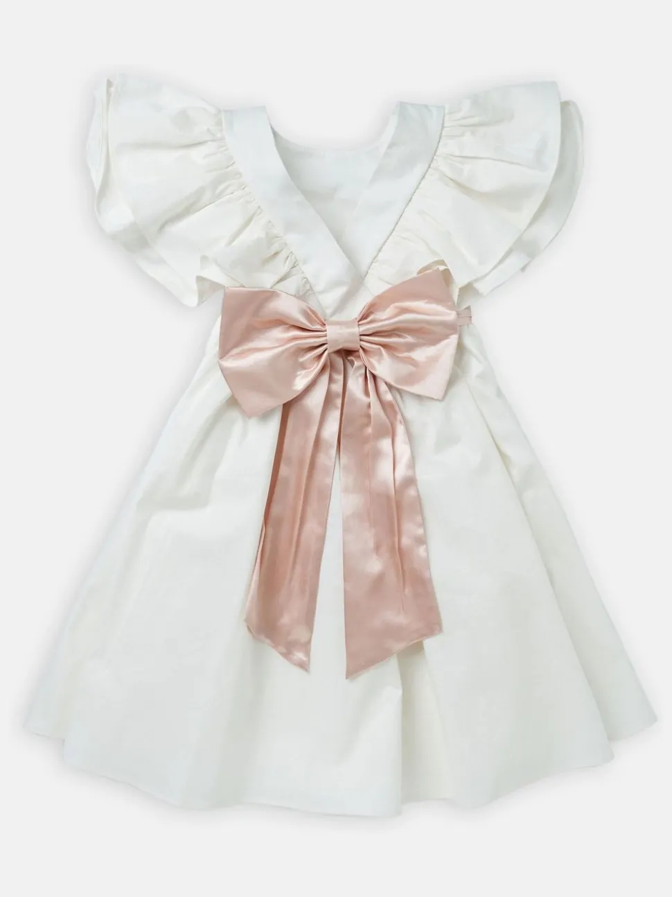 Angel & Rocket White/Pink Taffeta Ruffle Bow Sylvie Dress