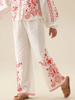 Angel & Rocket White Pippa Embroidered Tie Waist Trousers
