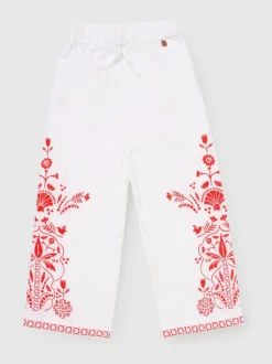 Angel & Rocket White Pippa Embroidered Tie Waist Trousers
