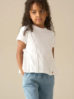 Angel & Rocket White Pippa Woven Peplum Ruffle T-Shirts