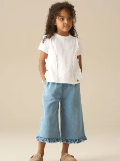 Angel & Rocket White Pippa Woven Peplum Ruffle T-Shirts
