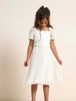 Angel & Rocket White Pleated Ballerina Occasion Bow Dress