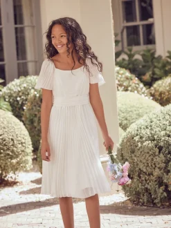 Angel & Rocket White Pleated Ballerina Occasion Bow Dress