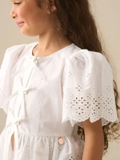 Angel & Rocket White Ria Broderie Tie Front Peplum Blouse